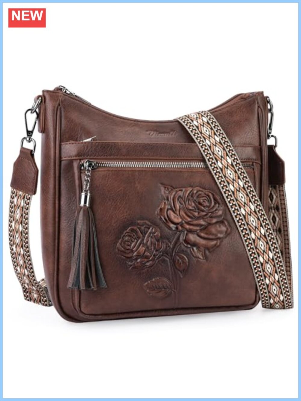 Vegan Leather Hobo Crossbody Bag Embossed Rabbit Floral Women Purse